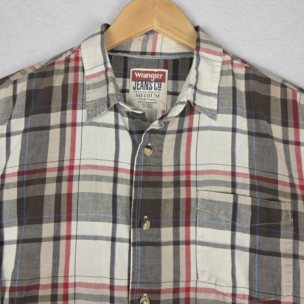 Wrangler‎ Men's Plaid Shirt M Brown Red Button Down 100% Cotton Western Thin - Picture 3 of 16